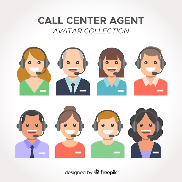 Avatarsammlung des call-center-agenten mit flachem design Kostenlosen Vektoren