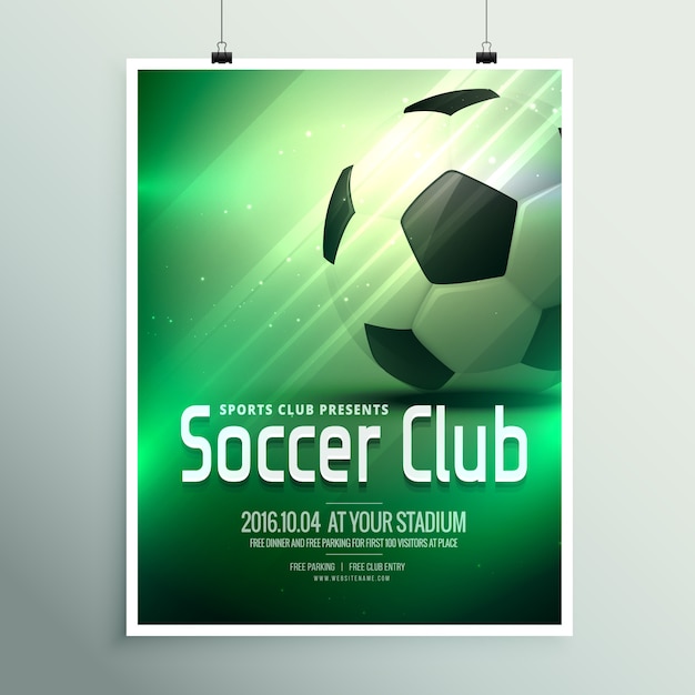 Awesome Sport Flyer Poster Design Vorlage Mit Fussball Im Grunen Hintergrund Kostenlose Vektor