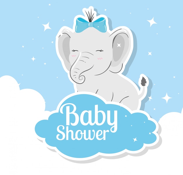 Babypartykarte Mit Elefant Und Wolken Premium Vektor