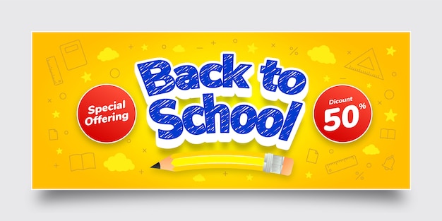 Premium Vektor Back To School Sonderangebot Rabatt Banner Vorlage Blau Gelb Weiss Rot Texteffekt Hintergrund