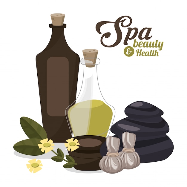 Badekurort schönheits- und gesundheitsöl sahnt mit blumenplakat Premium Vektoren