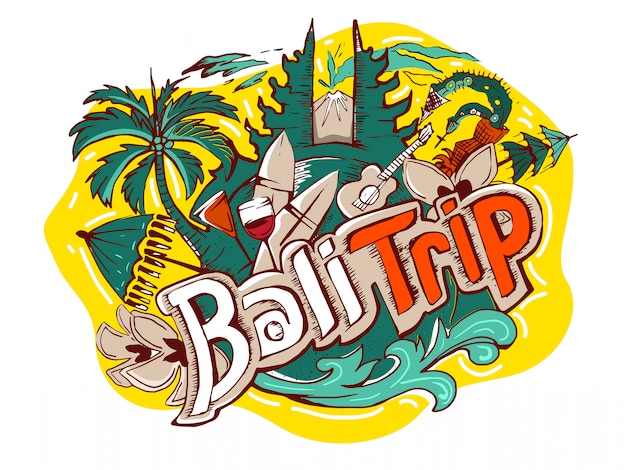 Bali indonesien  trip logo  Premium Vektor