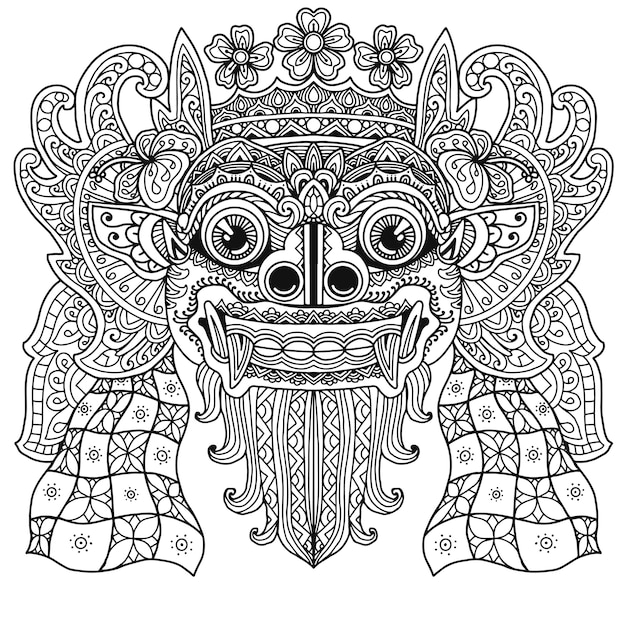 Balinesisches Barong Malbuch Mandala Design Premium Vektor