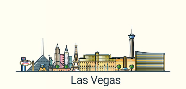 Banner Der Stadt Las Vegas Im Trendigen Stil Der Flachen Linie Alle Gebaude Getrennt Und Anpassbar Strichzeichnungen Premium Vektor