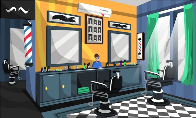 Barber shop room design interieur | Premium-Vektor