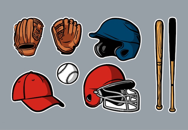 Baseballausrustung Gesetztes Clipart Premium Vektor