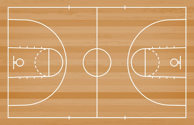 Basketballplatzboden mit linie auf hölzernem beschaffenheitshintergrund Premium Vektoren