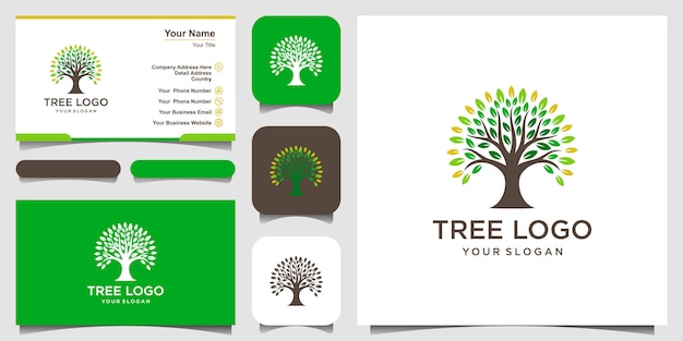 Baum Logo Elemente Green Garden Logo Vorlage Und Visitenkarten Design Premium Vektor