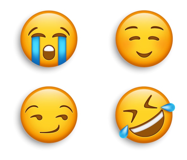 Beliebte Emojis Laut Weinendes Gesicht Mit Lachelndem Emoji Auf Dem Boden Rollen Und Selbstgefalliges Emoticon Grinsen Premium Vektor