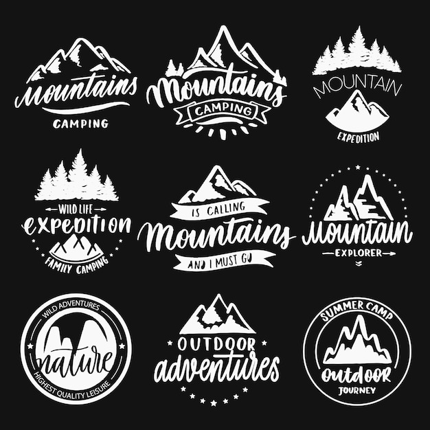 Berge reisen abzeichen Premium Vektoren