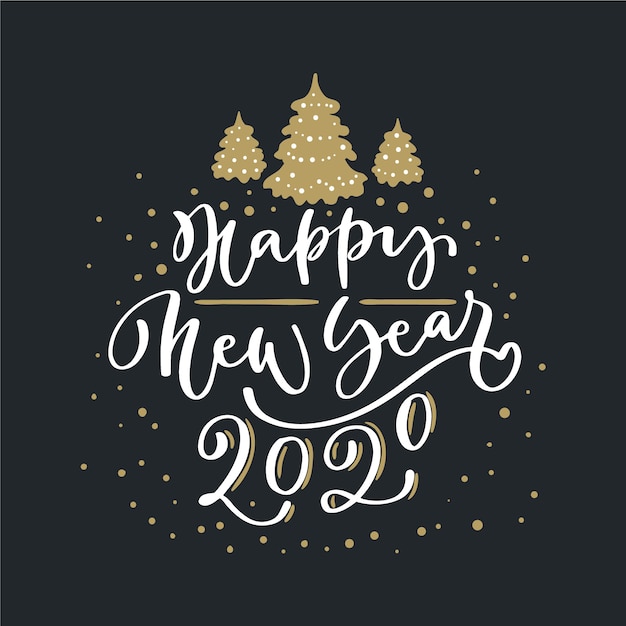 Beschriftung Frohes Neues Jahr 2020 Auf Schwarzem Hintergrund