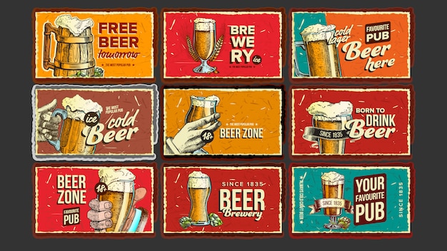 Bier sammlung werbeplakat set Premium Vektoren
