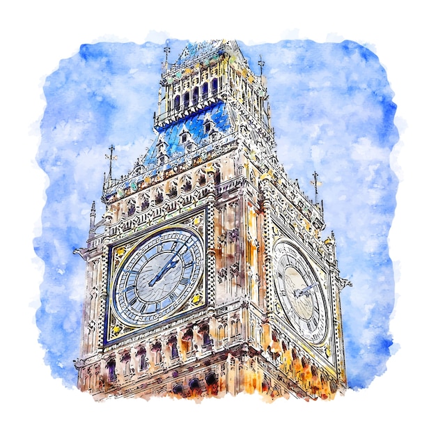 Big ben london aquarell skizze hand gezeichnete illustration | Premium