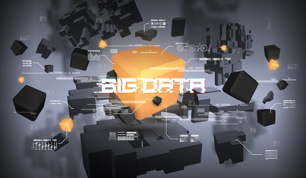 Big data abstract visualisierung. futuristisches ästhetisches design. big data mit hud-elementen. Premium Vektoren