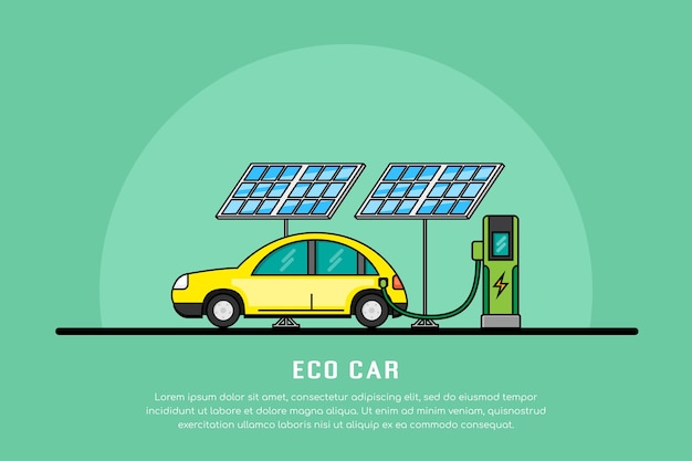 Bild Des Aufladens Des Elektroautos An Der Ladestation Des Elektromobilitatskonzepts Des Linienbanners Der Oko Autos Premium Vektor