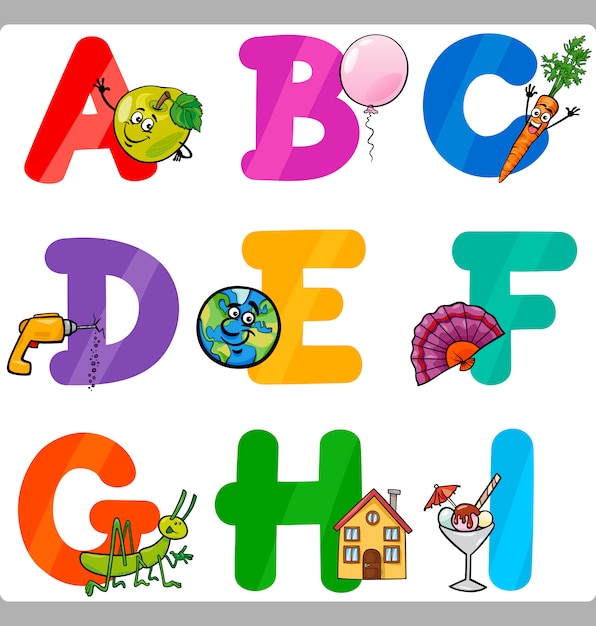 bildung cartoon alphabet buchstaben für kinder  premium