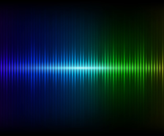 Blau-grüner, digital leuchtender equalizer. vektorabbildung mit lichteffekten auf dunklen hintergrund Premium Vektoren