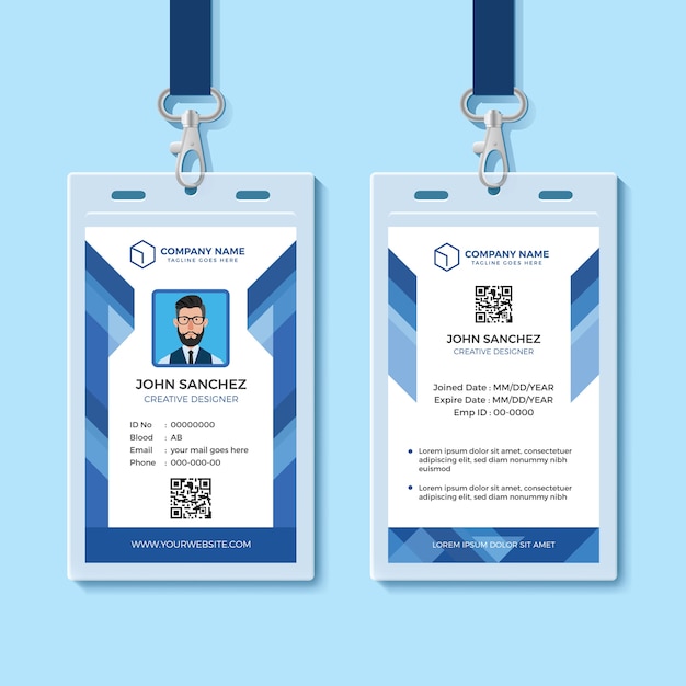 Blaue Mitarbeiterausweis Vorlage Premium Vektor