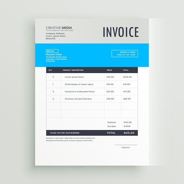 Blaue Rechnung Vorlage Design In Einfachen Stil Download Der