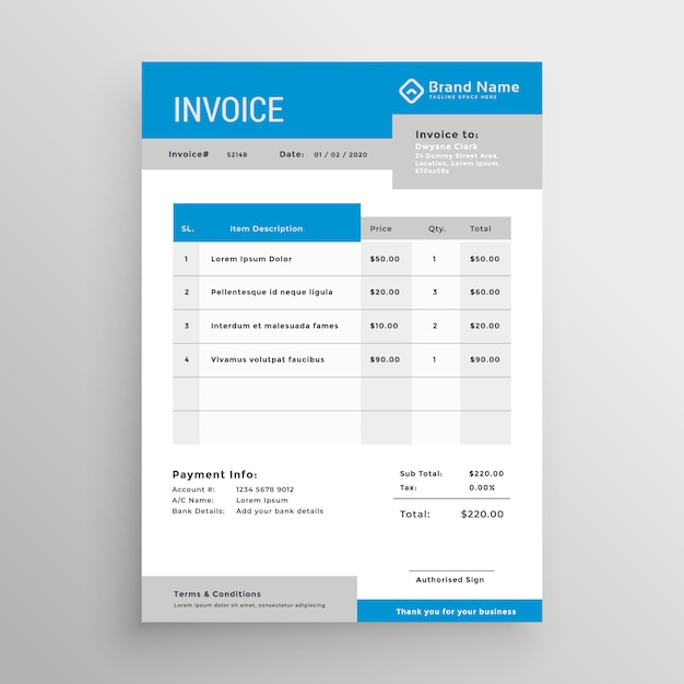 Blaues und graues professionelles rechnungsschablonendesign | Premium