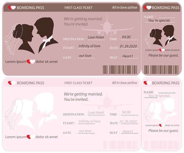 Bordkarte Ticket Hochzeit Einladung Vorlage Premium Vektor