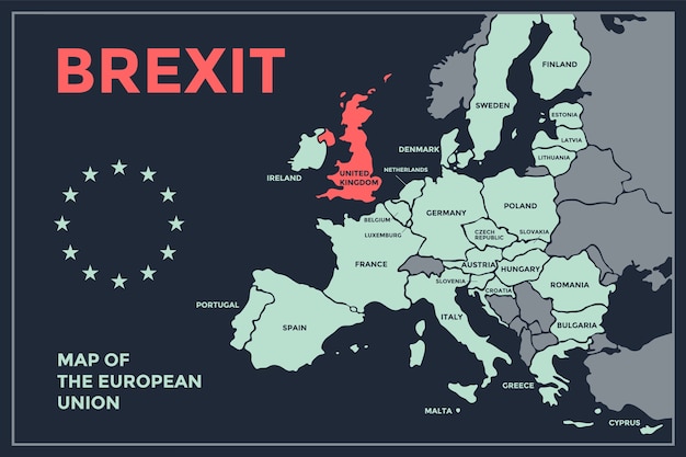 Brexit. plakatkarte der europäischen union mit ländernamen. drucken sie