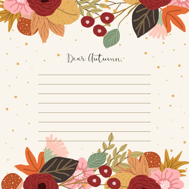 Briefpapier Mit Herbst Blumen Hintergrund Premium Vektor