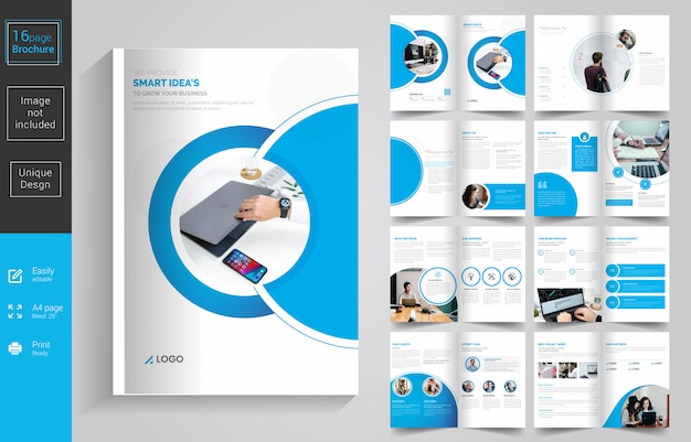 Broschure Designvorlage Business 16 Pages Premium Vektor