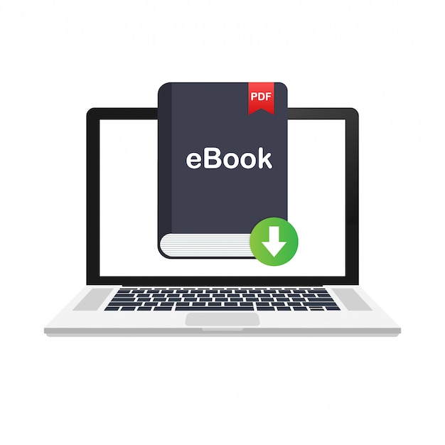 Buch Herunterladen Ebook Marketing Content Marketing Ebook Herunterladen Auf Laptop Illustration Premium Vektor