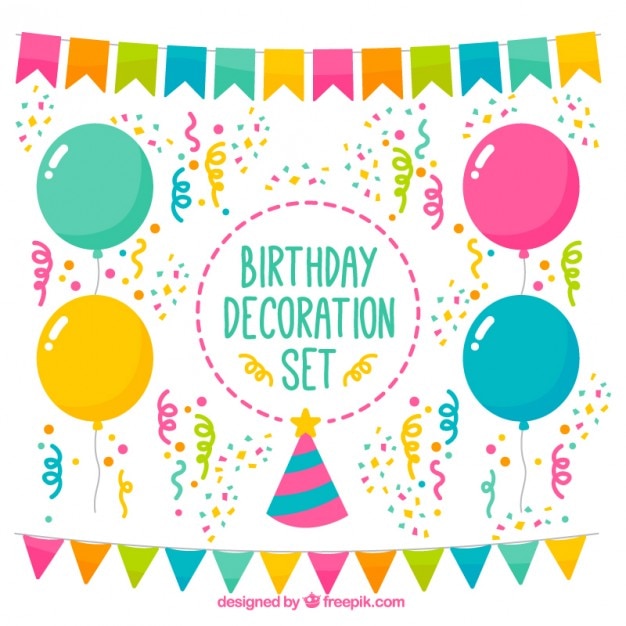 Bunte geburtstagsdekoration set | Kostenlose Vektor
