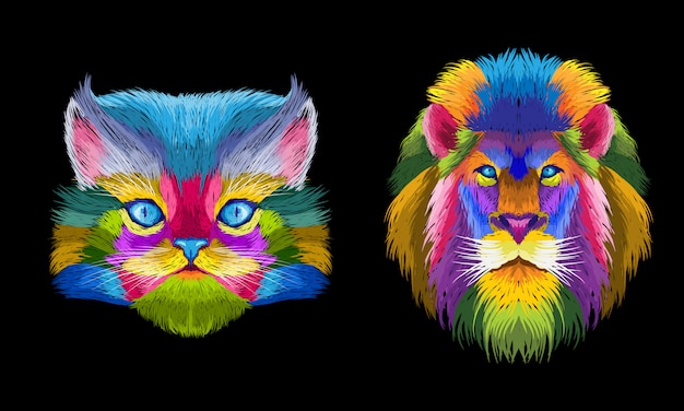 Premium Vektor Bunte Katzen Und Tiger Pop Art Portratillustration