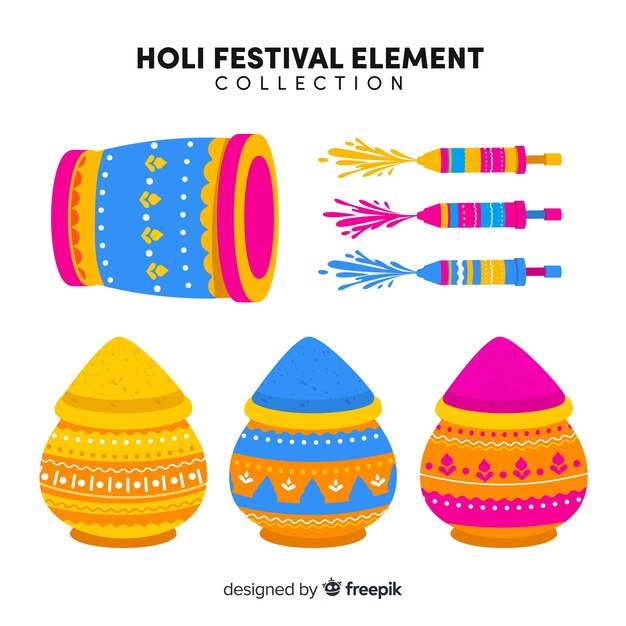 Bunter holi festivalelementsatz Kostenlosen Vektoren