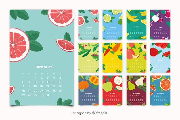 Bunter saisonaler gemüse- und obstkalender Kostenlosen Vektoren