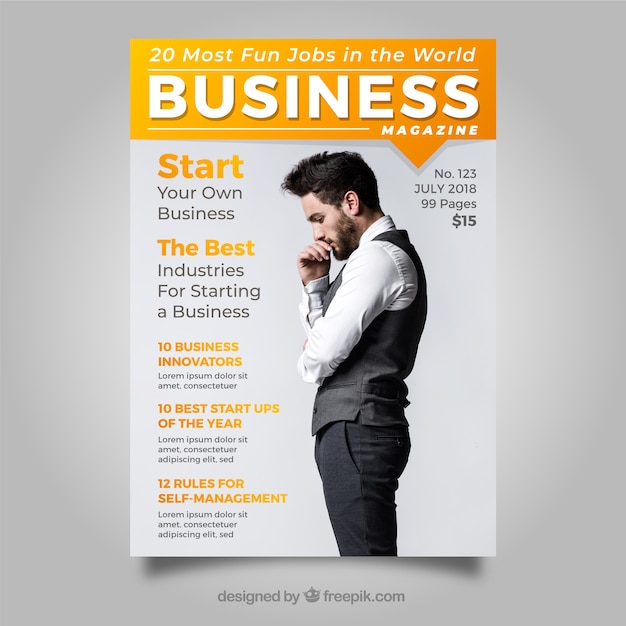 Business Magazin Cover Vorlage Mit Foto Kostenlose Vektor