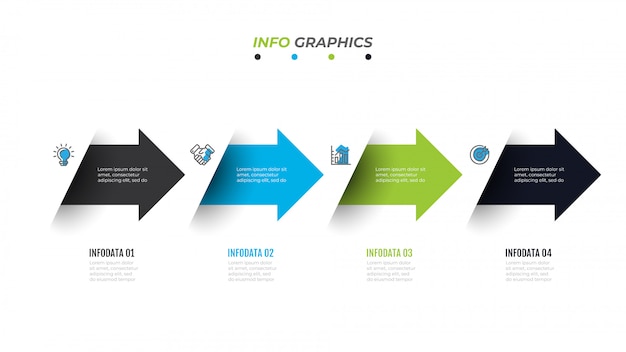 Business Timeline Infografiken Vorlage Mit 4 Optionen Schritte Pfeil Symbole Flussdiagramm Prasentation Workflow Oder Prozess Infografiken Premium Vektor