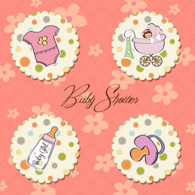 Cartoon baby mädchen artikel sammlung Premium Vektoren