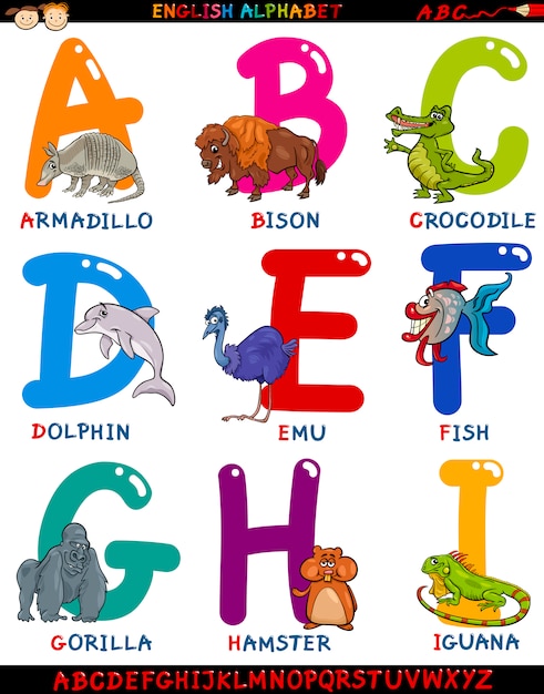 Cartoon Englisch Alphabet Mit Tieren Premium Vektor