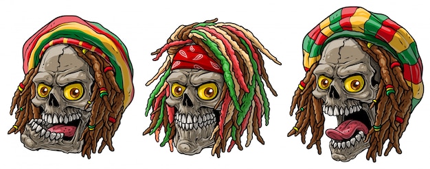 Cartoon jamaican rasta schädel mit dreadlocks | Premium-Vektor