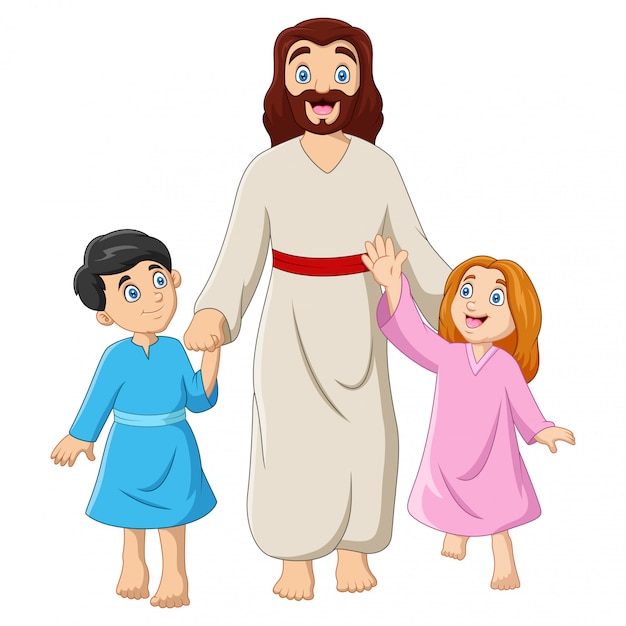 Cartoon jesus christus mit kindern PremiumVektor