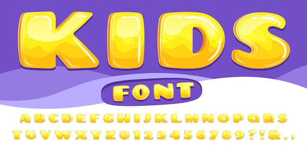 Cartoon Mollige Schriftart Kinderspiel Alphabet Kinder Cartoons Blase Schriftzug Und Cartoony Schriftarten Zahlen Illustration Set Premium Vektor