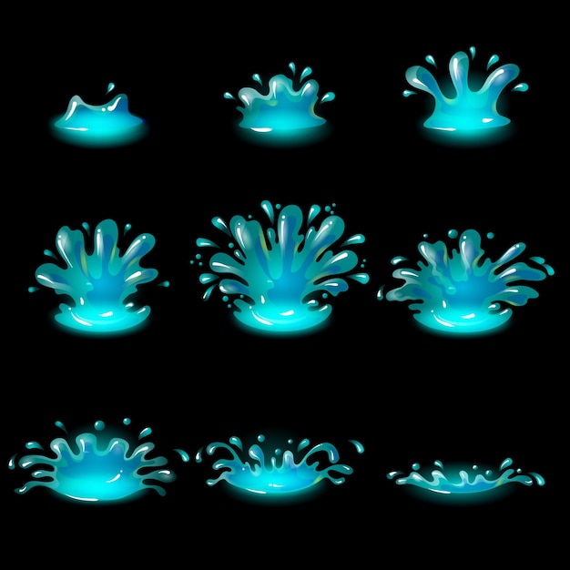 Cartoon Wassertropfen Burst Animation Konzept Kostenlose Vektor