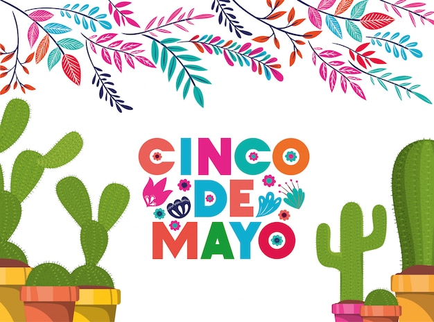 Cinco De Mayo Label Mit Kaktus Symbol Premium Vektor