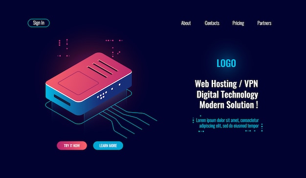 Cloud-computing und große digitale datenverarbeitung isometrische ikone, router-internet-splitter, online-web Kostenlosen Vektoren