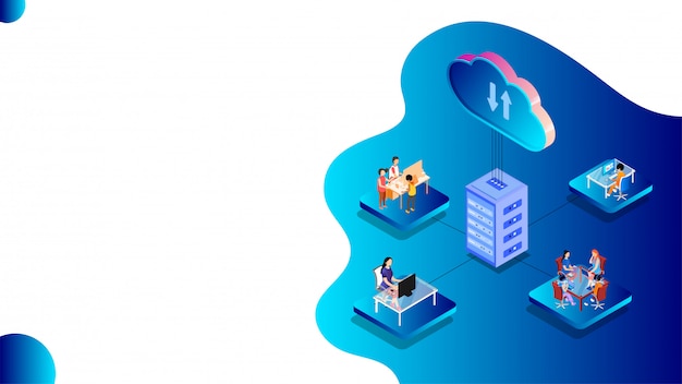 Cloud-speicher oder datenaustauschkonzept. Premium Vektoren
