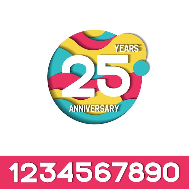 Colorfull Papercut 25 Jahre Jubilaum Logo Premium Vektor