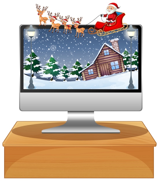 Computer mit winterweihnachtsmotiv-desktop-hintergrund | Premium-Vektor