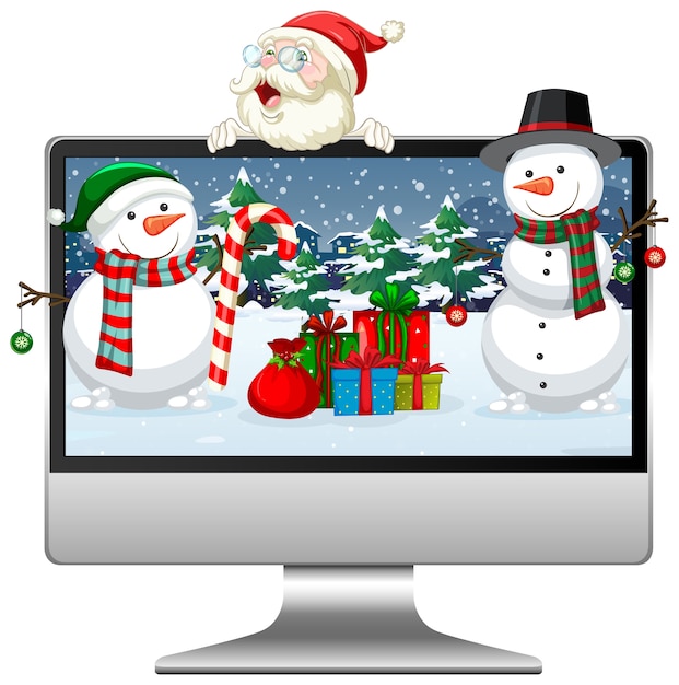 Computer Weihnachten Thema Desktop Premium Vektor