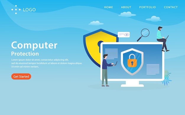 Computerschutz, websiteschablone, überlagert, einfach zu redigieren und besonders anzufertigen, illustrationskonzept Premium Vektoren