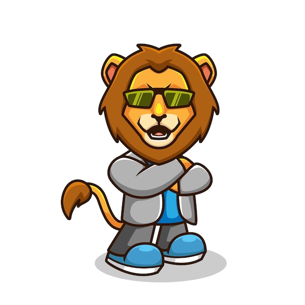 Coole Lassige Lowen Cartoon Illustration Premium Vektor