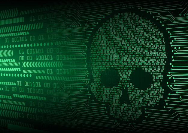 Cyber-hacker-angriffshintergrund, schädel Premium Vektoren